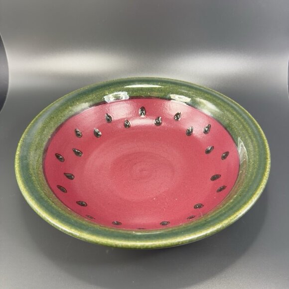 Hand Made Studio Art Pottery Deep Dish Bowl Watermelon Shaped Artist Signed VTG - Picture 11 of 15